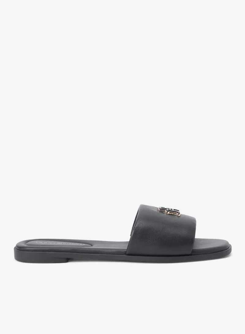 TOMMY HILFIGER Leather Monogram Strap Mules